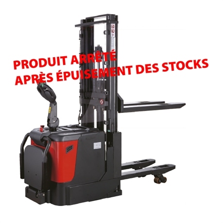 Stand-up rider electric trans-stacker with reinforced straddle legs 2000 kg